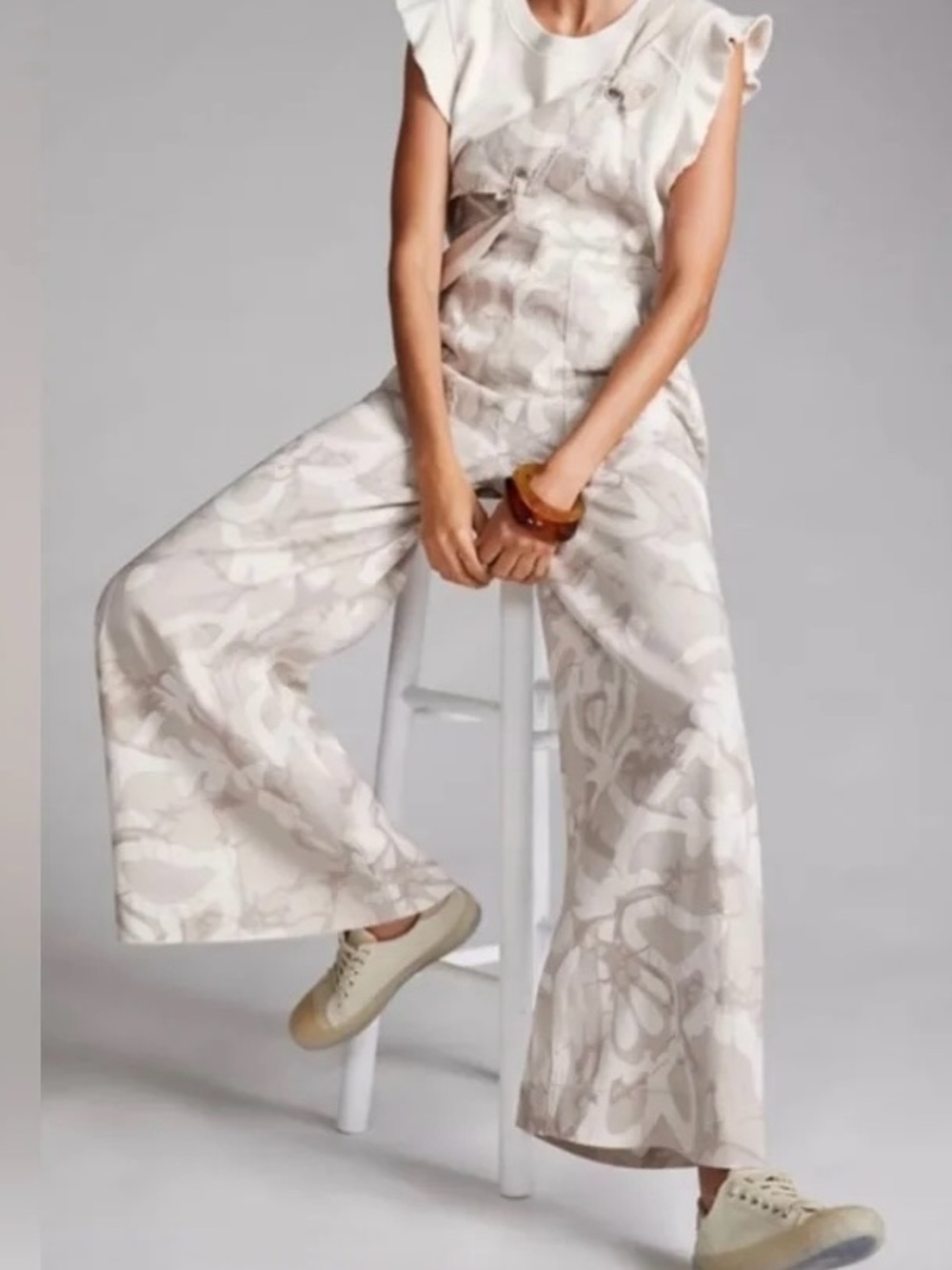 MAEVE Wide-leg overalls ivory beige flower